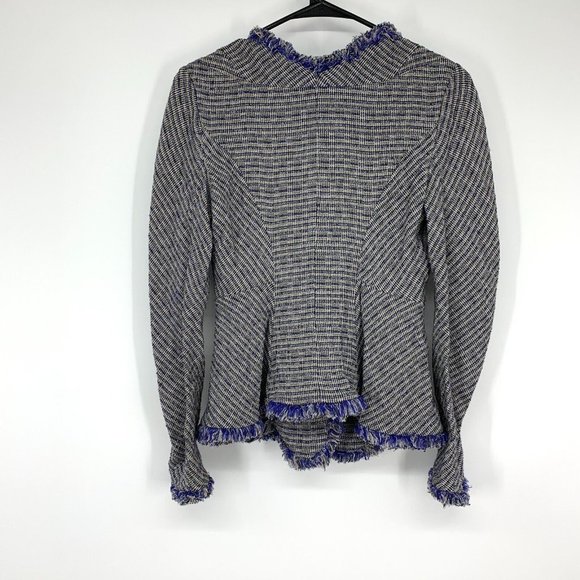 Theyskens' Theory Jossak Jacket Womens 2 Blue Tweed Stretch Button Fray Trim - Picture 8 of 11